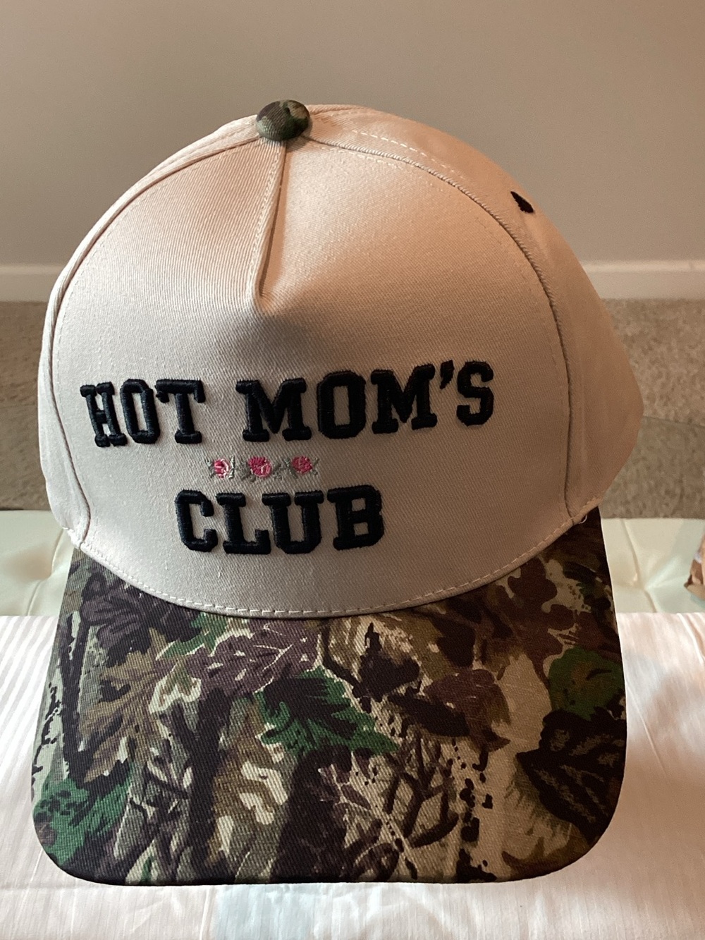 Beige and Camo "Hot Mom's Club"  Cap